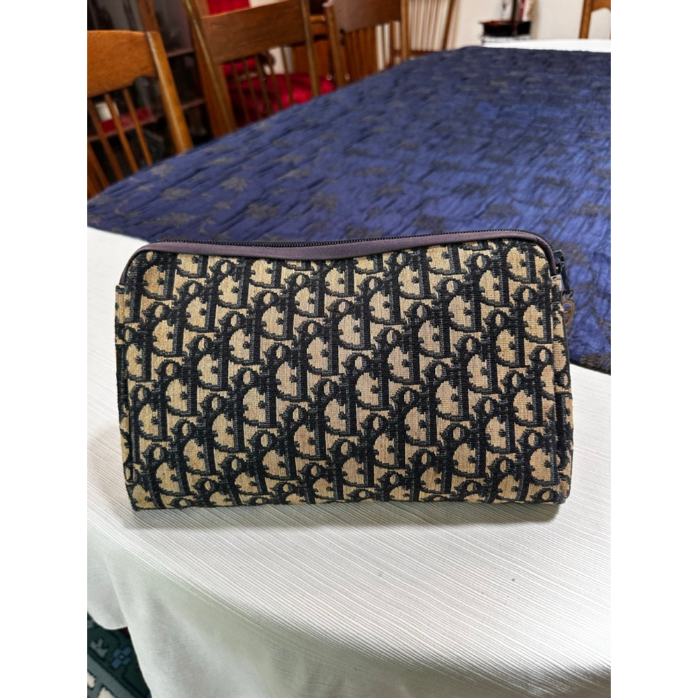 Dior Monogram Blue/Tan Canvas & Leather Pouch - Picture 4 of 12